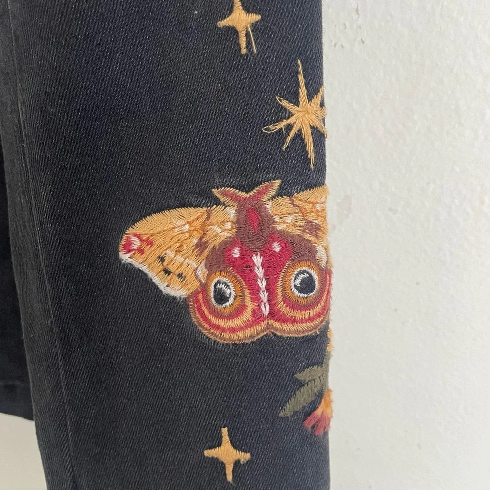 Driftwood Hallucinations Embroidered Denim Blazer Jacket Black M Moon Snake - Picture 6 of 6